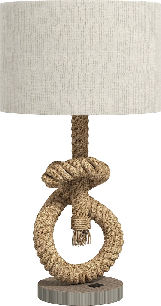 HOMCOM Lampka stołowa w stylu marynistycznym z portem USB, ciepły dekor z sznura, 30x30x55 cm
