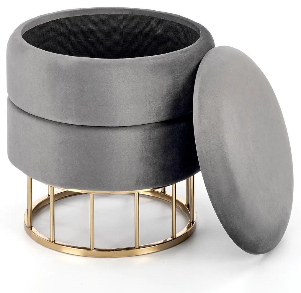 MINTY pufa ze schowkiem popielaty złoty chrom elegancka nowoczesna wygodna