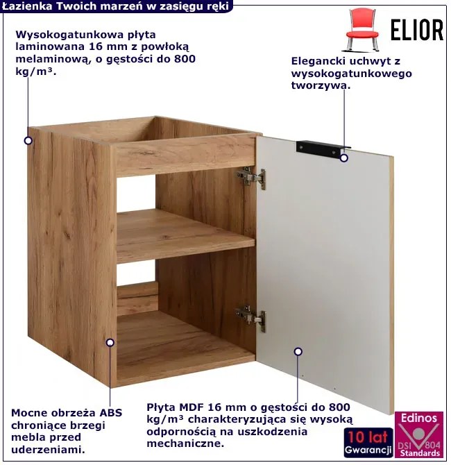 Szafka ryflowana pod umywalkę dąb craft złoty 40 cm E1-E59