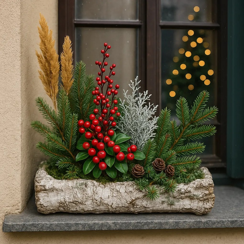 Osłonka na kwiaty - skrzynka, imitacja brzozy, 32 x 12 x 8 cm