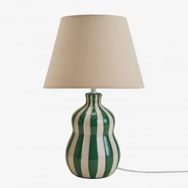 Lampa Stołowa ↑40 Cm Z Ceramiki I Lnu Jolira Green - Sklum