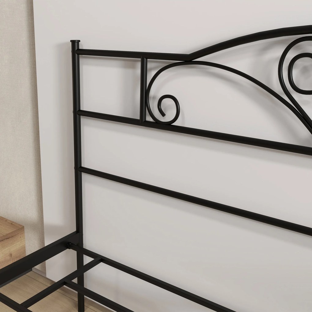 HOMCOM Rama łóżka 165 x 207 cm z stalowym stelażem z listwami, przechowywanie pod łóżkiem, łóżko podwójne, czarny | Aosom PL