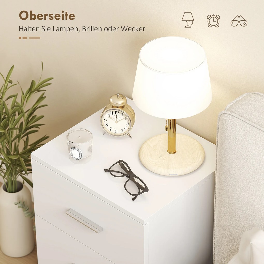 HOMCOM Stolik nocny z 3 szufladami, komoda boczna do sypialni, MDF, biały | Aosom PL