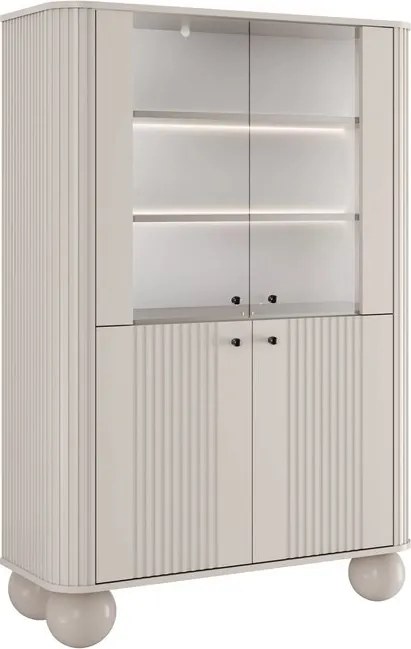 Witryna Vesper 103 cm czterodrzwiowa - kaszmir / czarne uchwyty / nogi kule