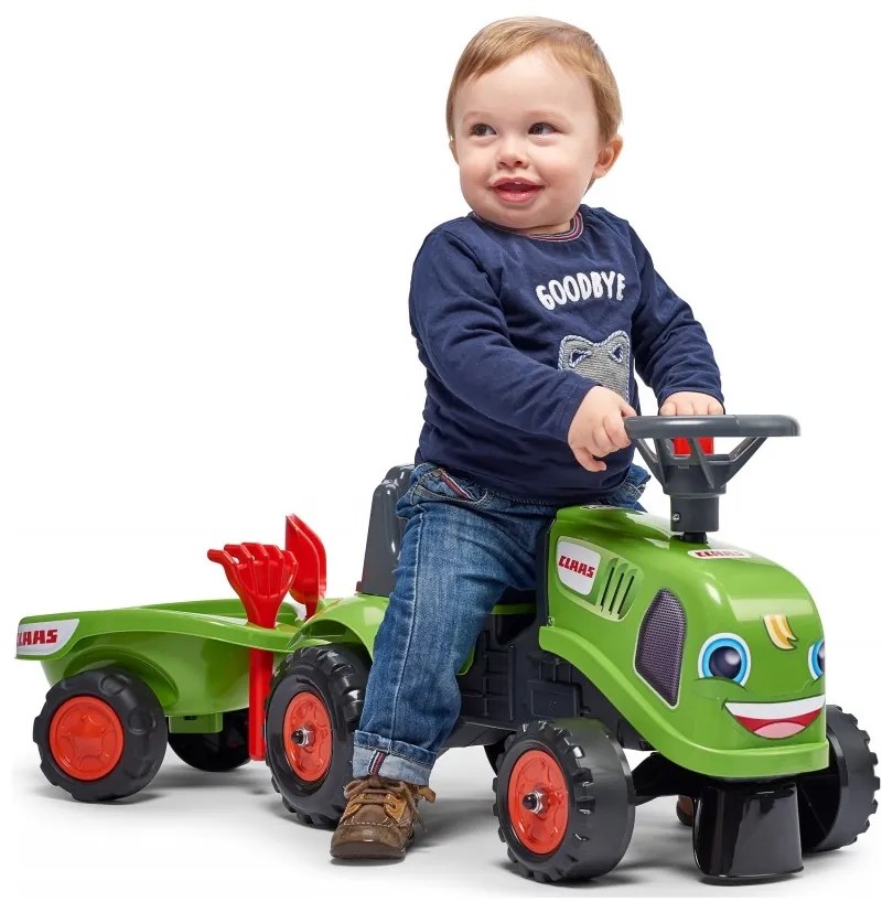 Falk traktorek baby claas zielony z przyczepką + akc. od 1 roku