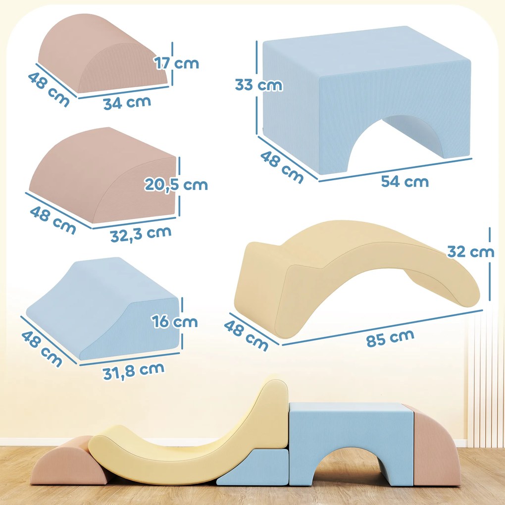 AIYAPLAY Zestaw 5 Piankowych Klocków do Wspinania, z Pokryciem z Cordu, Lekkie, do Budowania, Raczkowania, Wspinania, Kolorowe