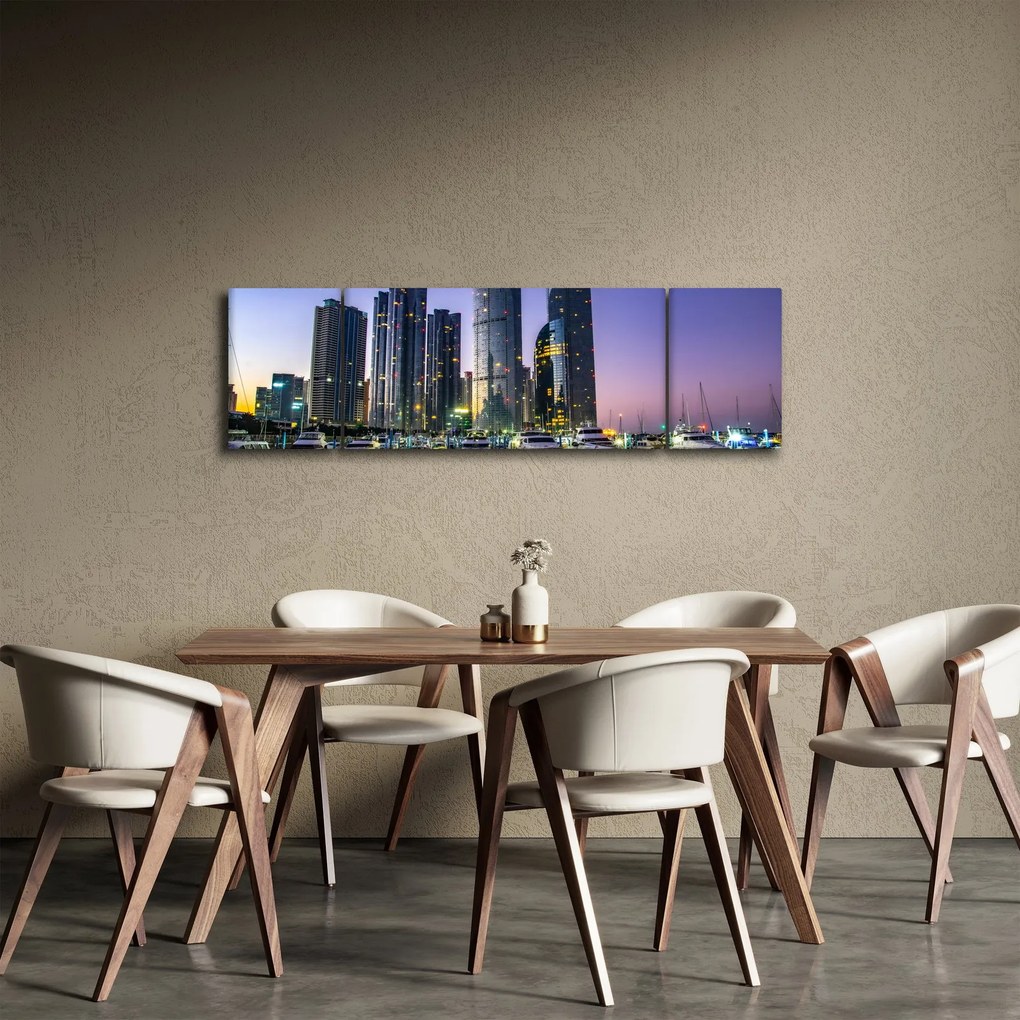 Obraz jachtów i drapaczy chmur (170x50 cm)