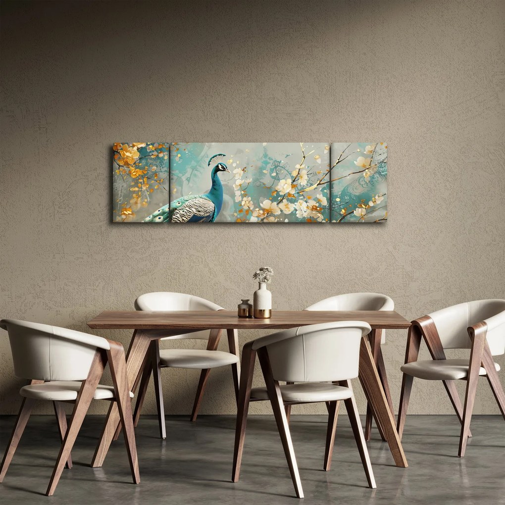 Obraz - Paw ze złotą dekoracją (170x50 cm)