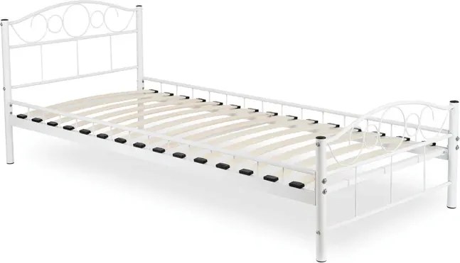 Łóżko Metalowe Jednoosobowe 90x200 cm ze Stelażem GRIFFIN Metalowe Białe Nowoczesne