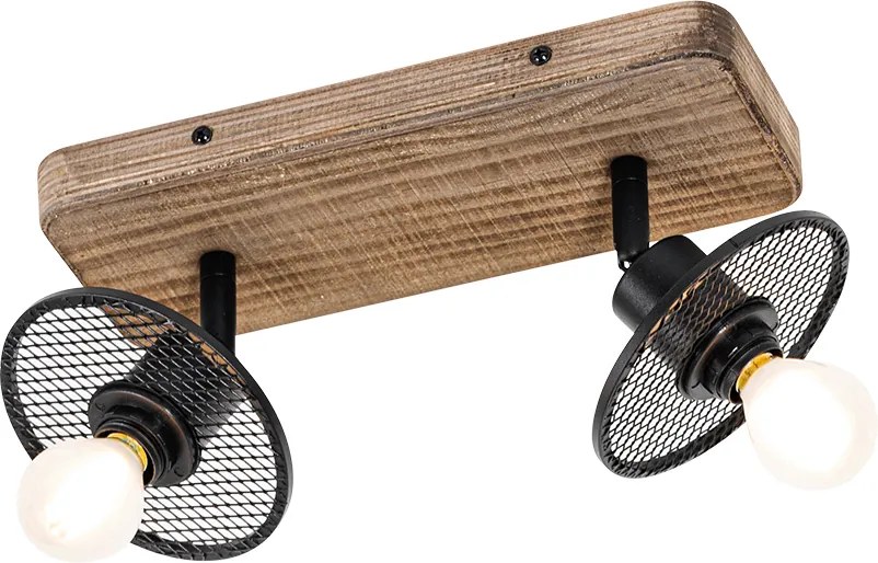 Industrialny reflektor sufitowy czarny z drewnem 2-światła - Jasmine