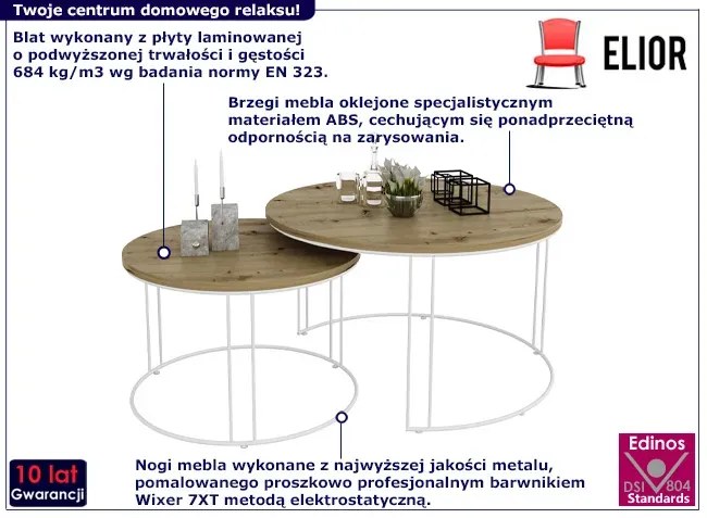 Skandynawski zestaw dwóch stolików kawowych biały + dąb artisan G2-K67