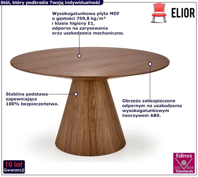 Okrągły stół na jednej nodze w kolorze orzech - Extos