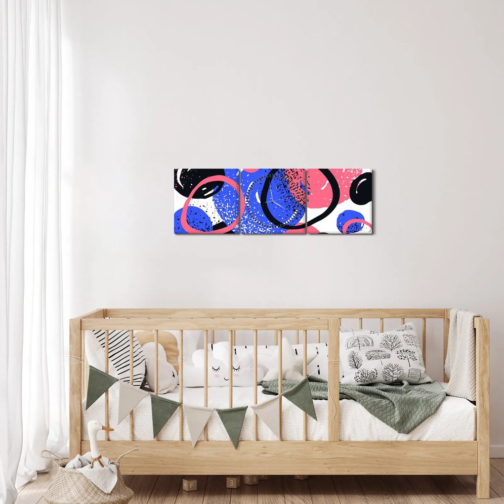Obraz - Motyw z kółkami w żywych kolorach (z zegarem) (90x30 cm)