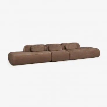 Sofa Modułowy 3-częściowy Z Podwójnym Szezlongiem Z Weluru Pakowany Próżniowo Merida Szenila Karmelowy Brąz - Sklum