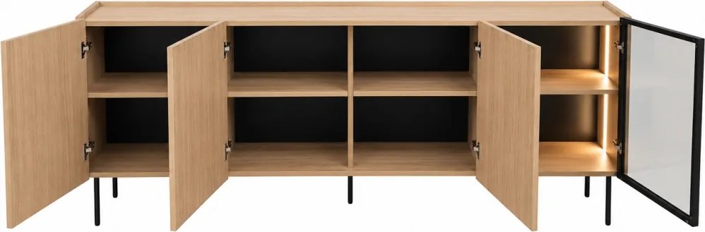 Komoda Dunari 220 cm czterodrzwiowa z szufladami - dąb sławonia - Wyprzedaż ekspozycji