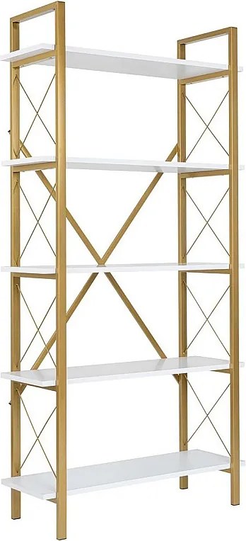 Elegancki regał w kolorze białym i złotym, 90 x 180 x 33,5 cm | Płyta wiórowa pokryta melaminą w 100%, metalowa rama | Stylowe rozwiązanie d