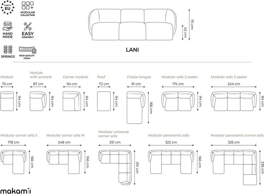 Jasnoszara sofa z tkaniny szenilowej 174 cm Lani – Makamii