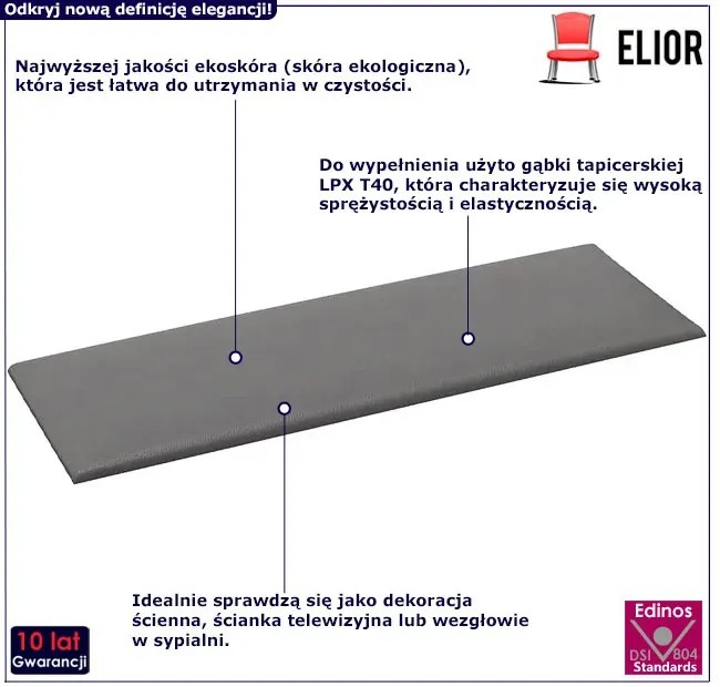 12 tapicerowanych szarych paneli ściennych z ekoskóry W2-N31