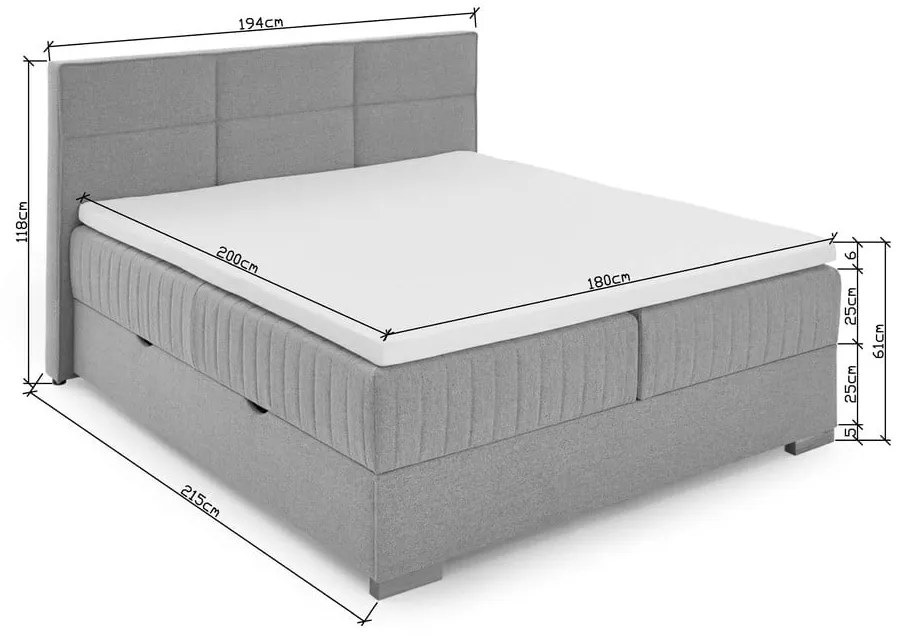 Beżowe łóżko boxspring ze schowkiem 180x200 cm Tambo – Meise Möbel