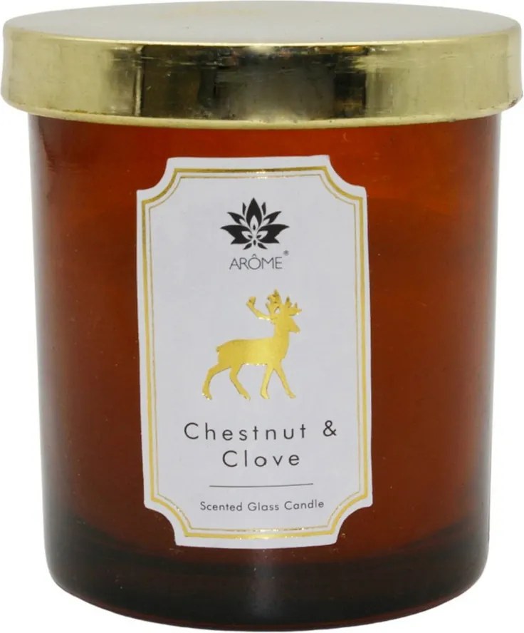 Świeca zapachowa w kolorowym szkle z pokrywką, Chestnut & Clove, 125 g