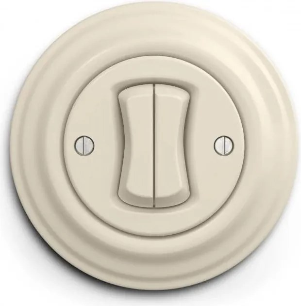 Kliklap - Retro podwójny wyłącznik schodowy z ramką nr 6+6 beżowy