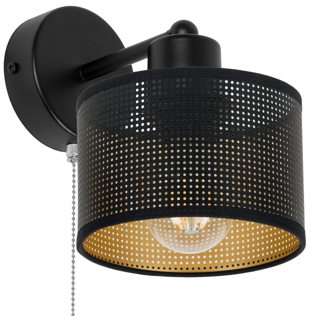 Czarny kinkiet z włącznikiem jednopunktowy z czarnym abażurem SHWD-BE-