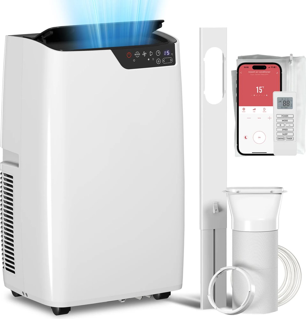 HOMCOM Klimatyzator przenośny 12 000 BTU, funkcje chłodzenia, osuszania, wentylatora, tryb nocny, sterowanie głosowe WiFi | Aosom PL