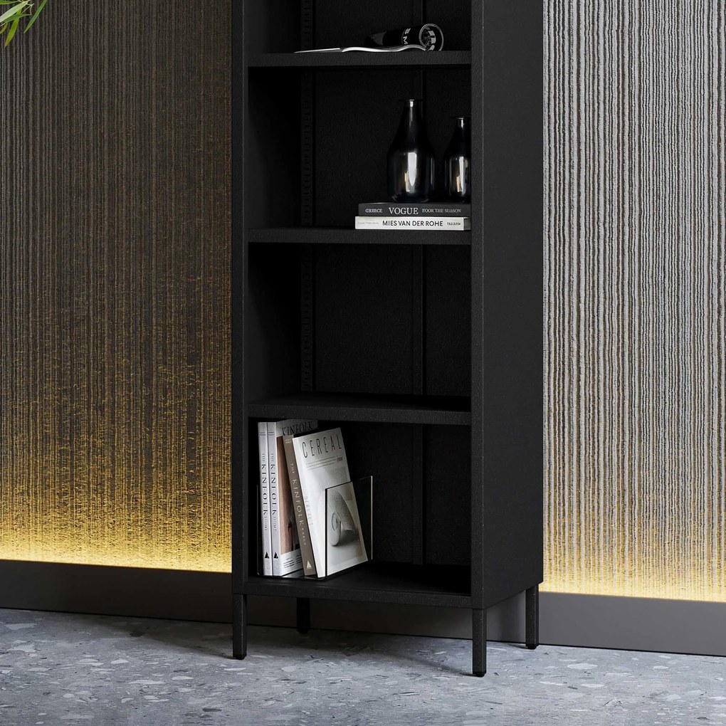 Czarny regał na książki metalowy MARIO Modern 500 x 1800 x 350 mm