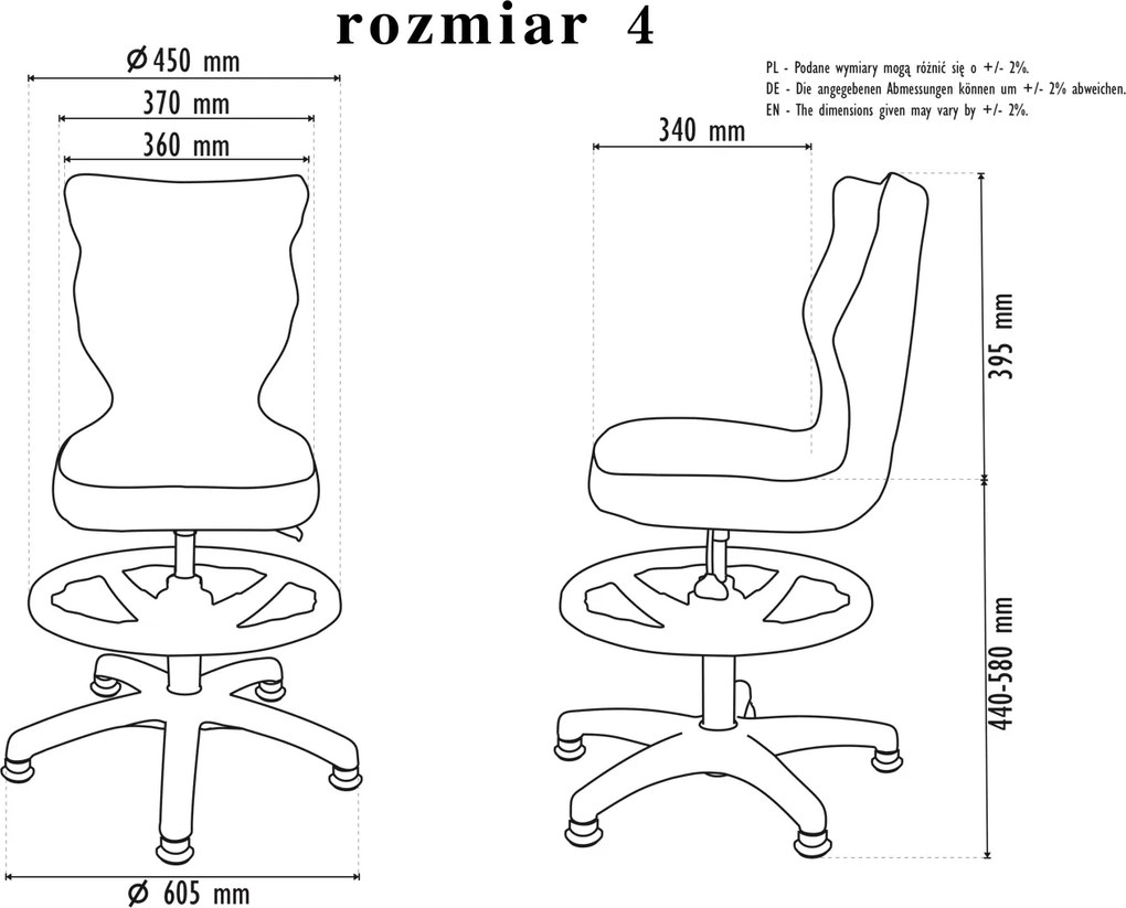 Krzesło szkolne z podnóżkiem Twist WK+P bez podłokietników rozmiar 4-6, podstawa czarna