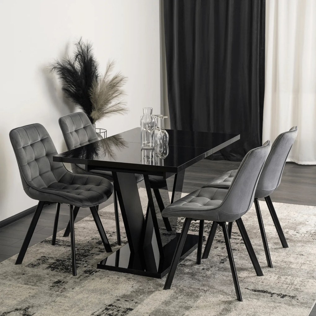 Stół Prostokątny Rozkładany CLARK 120-160 cm Czarny Połysk Glamour