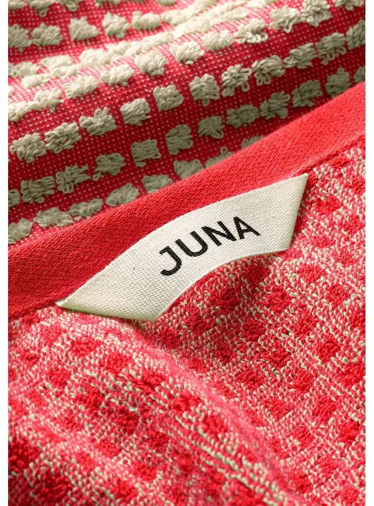 Czerwony ręcznik z bawełny organicznej frotte 50x100 cm Check – JUNA