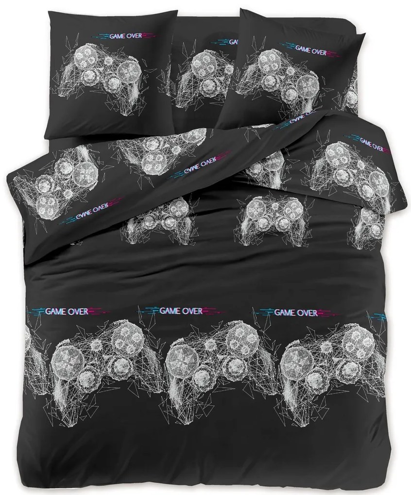 PrzytulneMieszkanie.pl PrzytulneMieszkanie.pl Pościel z mikrofibry GAME OVER czarna Rozmiar pościeli: 70 x 80 cm | 140 x 200 cm
