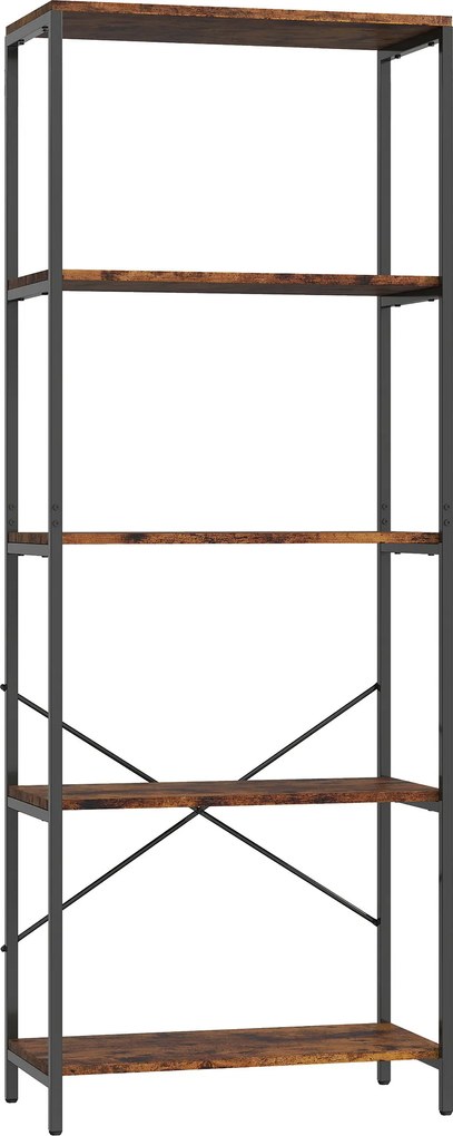 HOMCOM Regał na książki, 5 poziomów, metal, powierzchnia melaminowa, brązowy