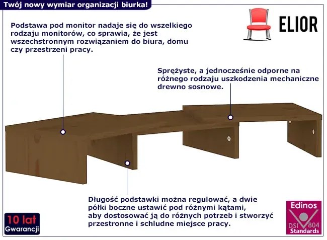 Sosnowa nadstawka na biurko miodowy brąz Dorilla