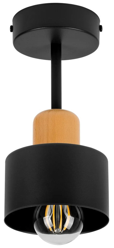 Czarna lampa sufitowa, jednopunktowy spot DBU1010SC z drewna i metalu
