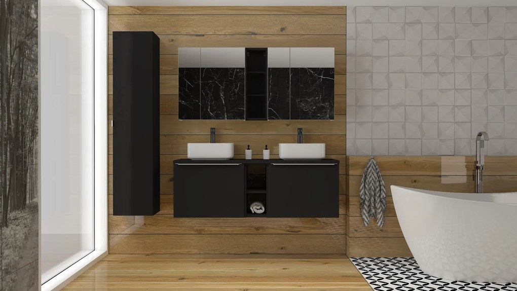 Szafka łazienkowa SANTA FE BLACK 80 cm czarny mat z lustrem COMAD