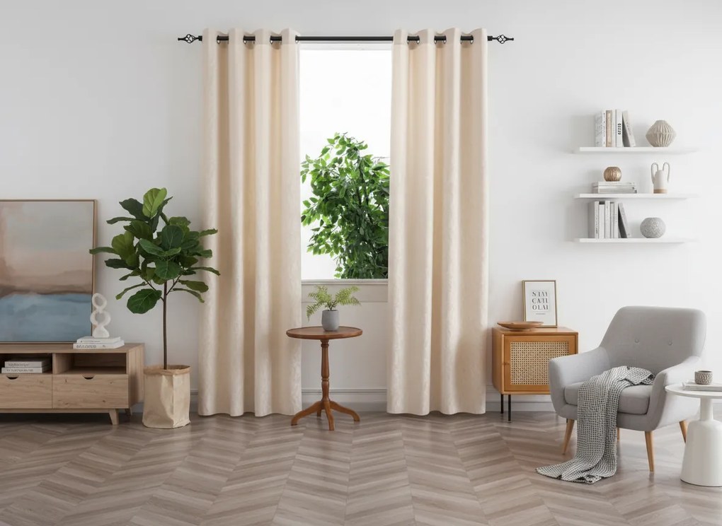 Zasłona zaciemniająca DUNES VELVET 140x250 cm, kremowa Zawieszanie: Metalowe pierścienie