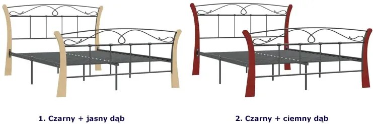 Rustykalne łóżko metalowe czarny + jasny dąb 120x200 cm G3-P04
