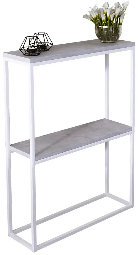 Nowoczesna konsola z półkami biały + beton K5-F08