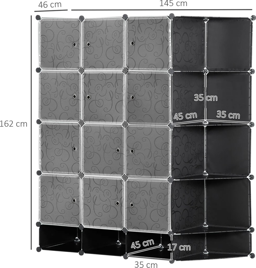 HOMCOM Modułowa Szafa do Przechowywania, 16 Komór, Plastik, Stal