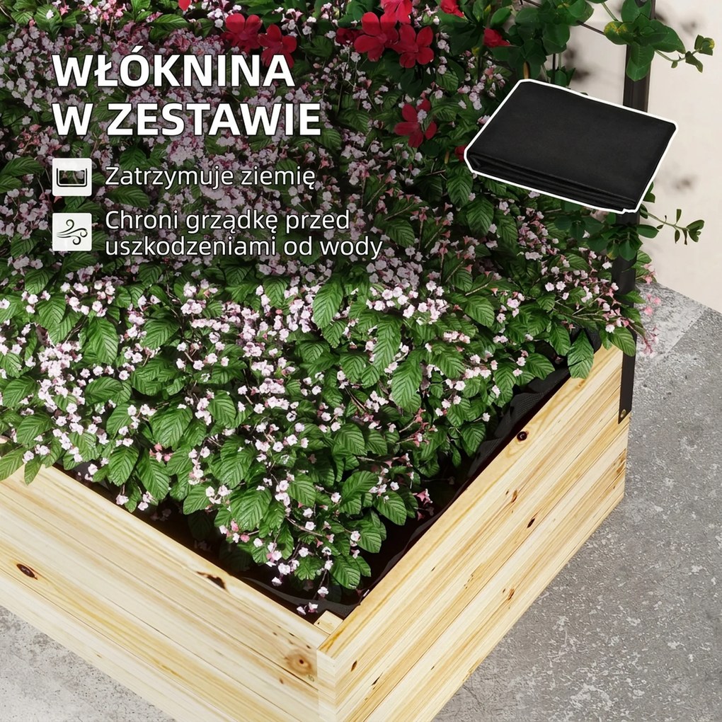 Outsunny Łóżko Ogrodowe Wysokie z Podporą Drewniana Skrzynia na Kwiaty Grządka Ziołowa Donica Naturalne Drewno 80x38x145cm | Aosom PL