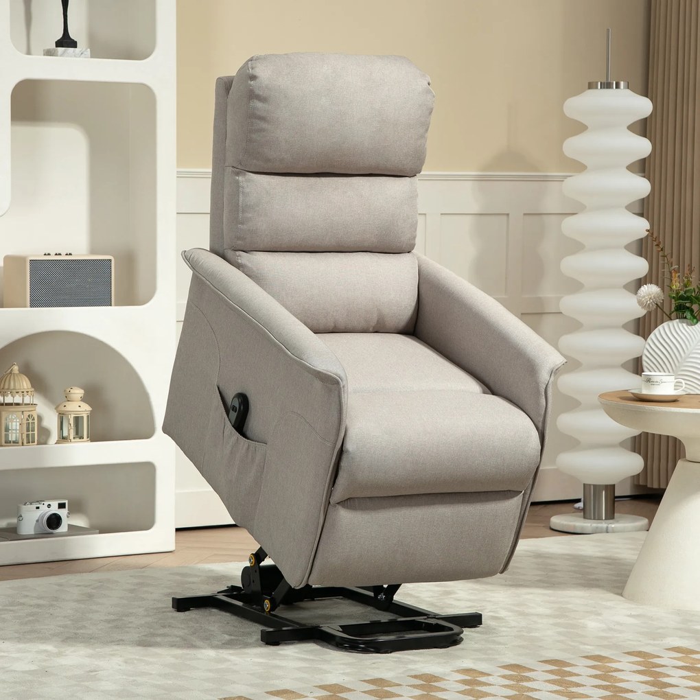 HOMCOM Fotel relax z elektryczną pomocą wstania, regulowalne oparcie/podnóżek, do 120 kg, 66 x 90 x 96 cm, Kolor beżowy