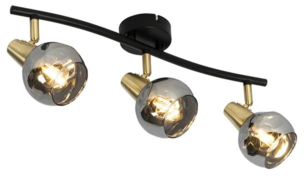 Plafon / Lampy sufitowe art deco złoty przydymione szkło 56cm 3-źródła światła - Vidro ArtDeco Oswietlenie wewnetrzne