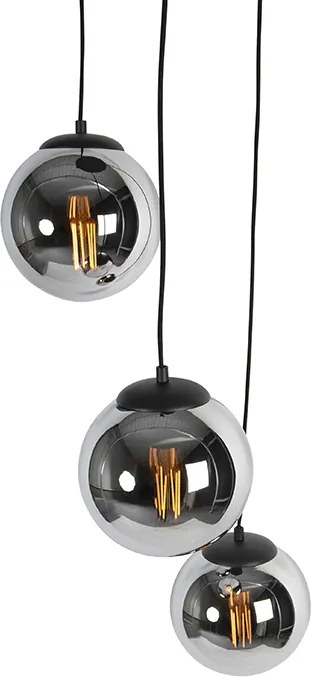 Inteligentna lampa wisząca czarna z przydymionym szkłem 3-źródła światła z WiFi ST64 - Pallon