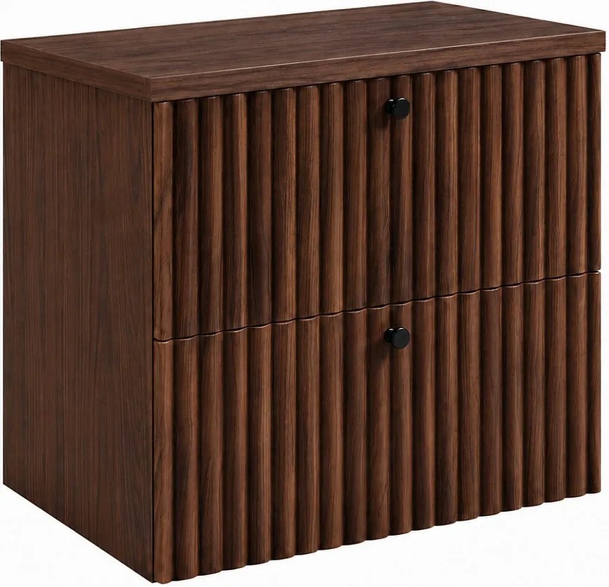 Szafka łazienkowa wisząca z blatem 60, dąb orzech + blat dąb orzech, uchwyty w trzech kolorach, 60 x 44,4 x 58,6 cm