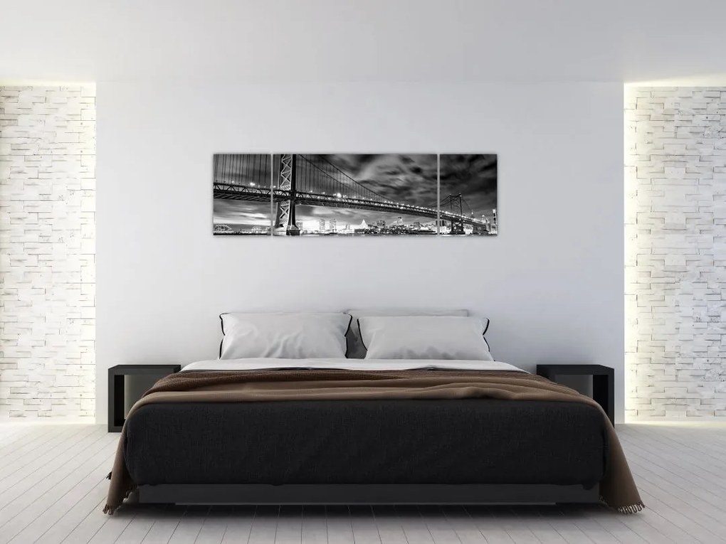 Obraz - Most Benjamina Franklina, Filadelfia, czarno  -biały (170x50 cm)