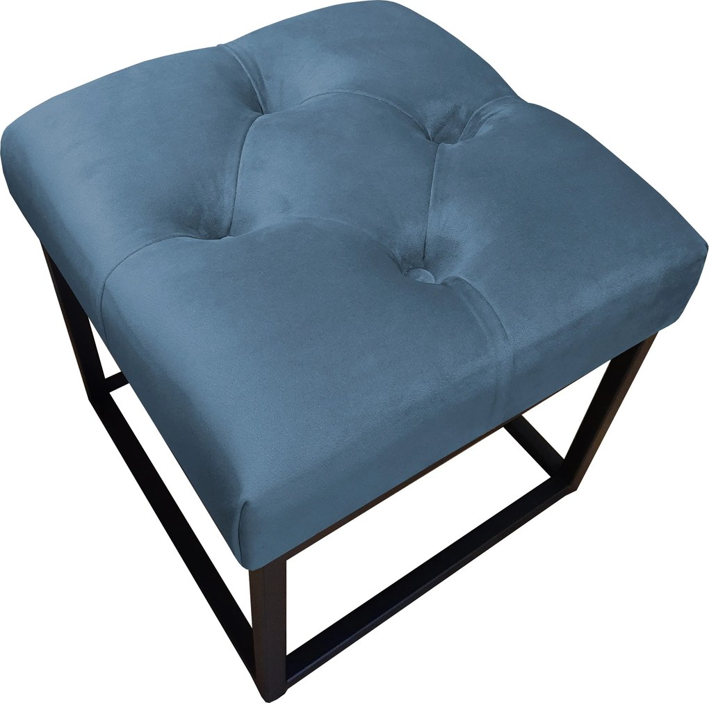 Pufa CHESTERFIELD tkanina Welur loft ławka podnóżek metal : Kolor Stelaża - Czarny , Kolor tkaniny - VELVET - MG33, Typ tkaniny - Velvet