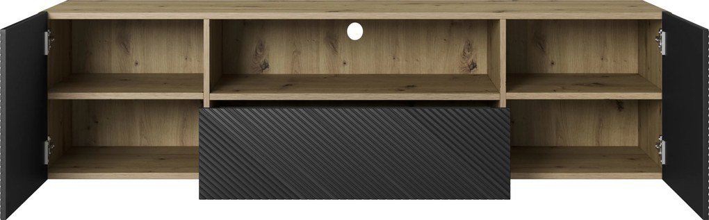 Szafka RTV Asha 167 cm wisząca z szufladą i wnęką - artisan / czarny mat