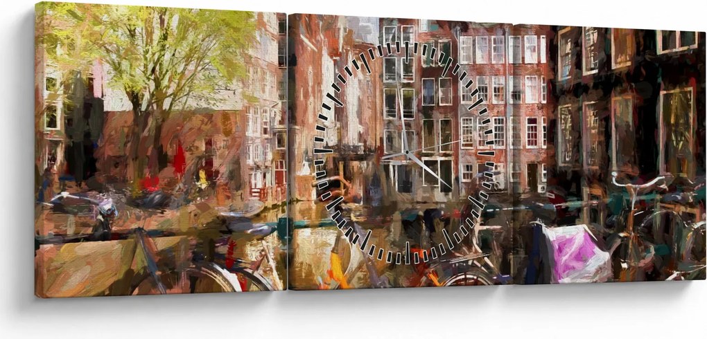 Obraz - Amsterdam (z zegarem) (90x30 cm)
