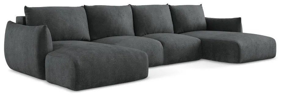 Ciemnoszary rozkładany narożnik z tkaniny szenilowej (w kształcie litery U) Leila – Makamii